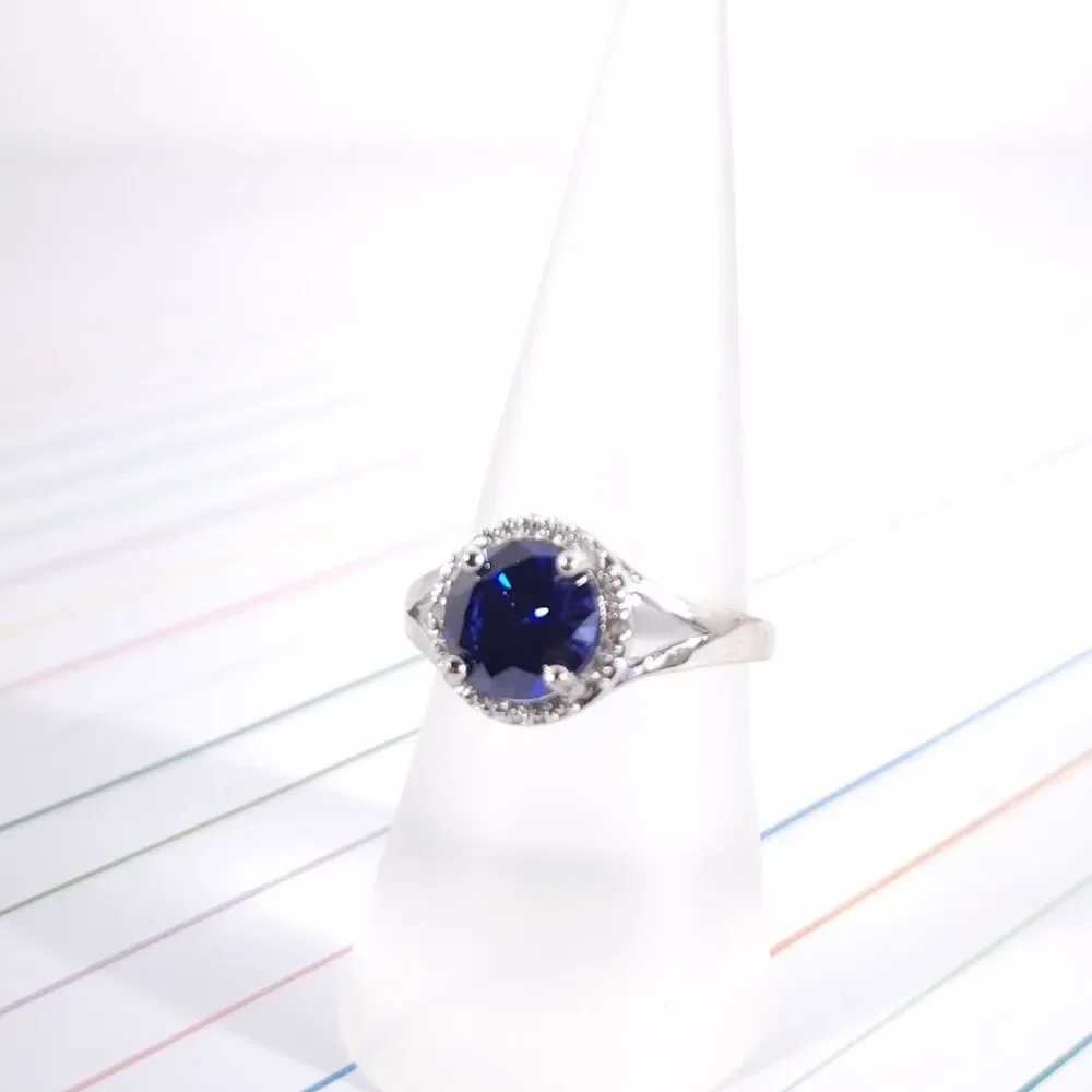 Simulated Tanzanite Halo Ring Size 7 1/2